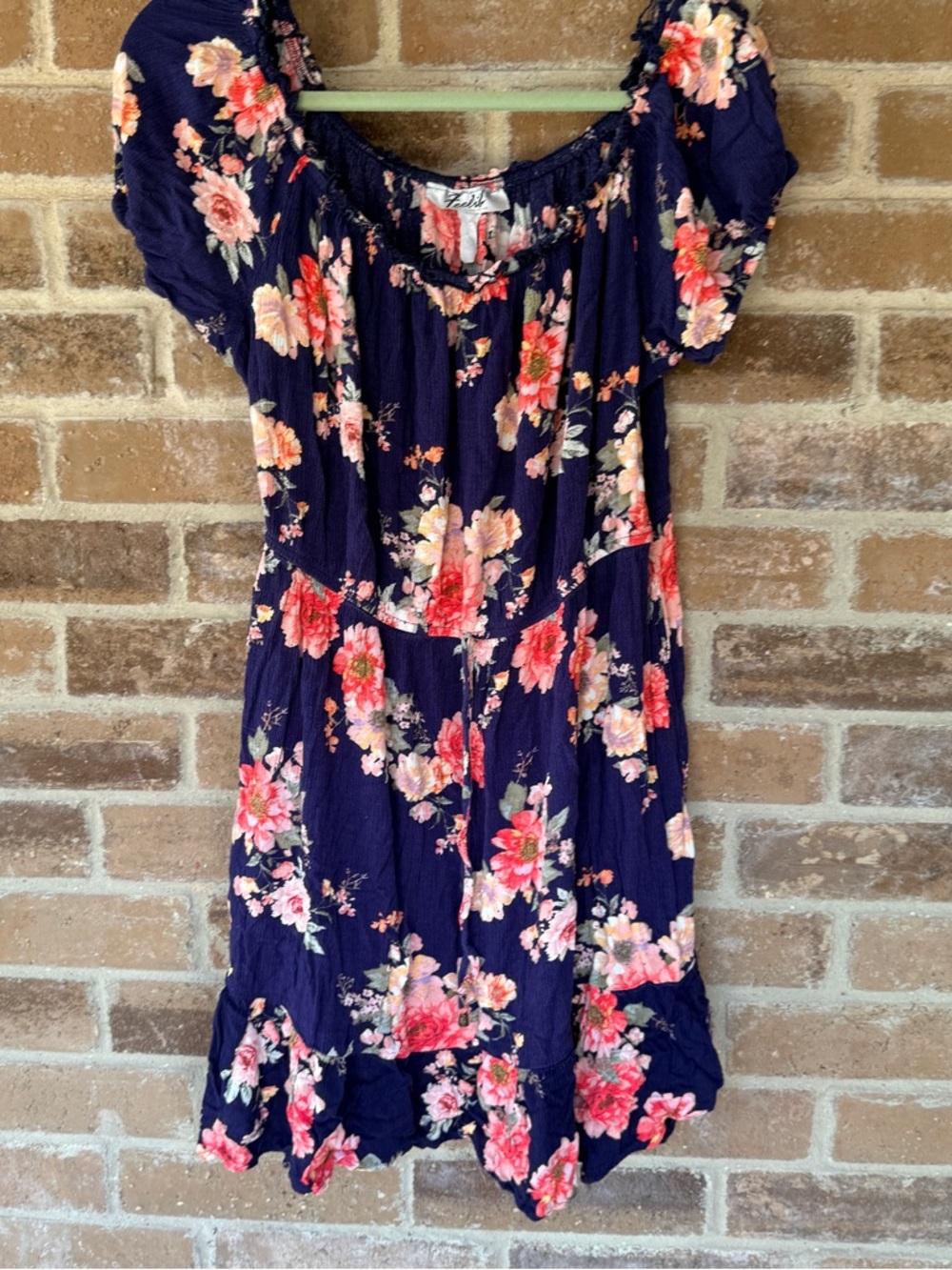 Navy Floral Midi Dress with Pink Flower Print